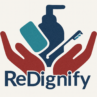 Re dignify logo showcasing two hands holding hygiene supplies